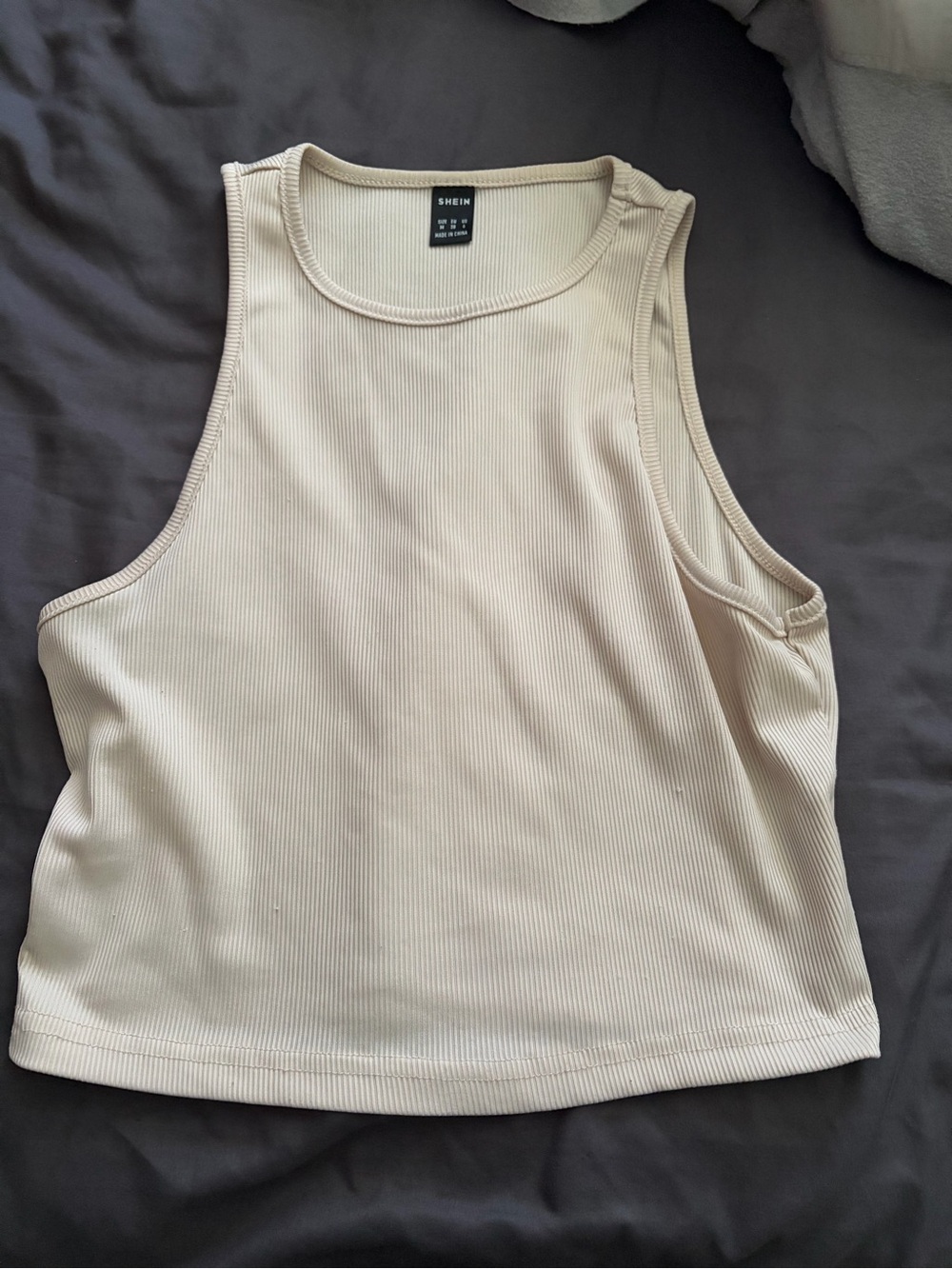 SHEIN Cream Ribbed Muscle Tank Top - Picture 1 of 3